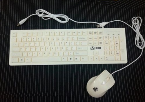 คีย์บอร์ดกันไฟฟ้าสถิต Esd white keyboard and mouse set bsc