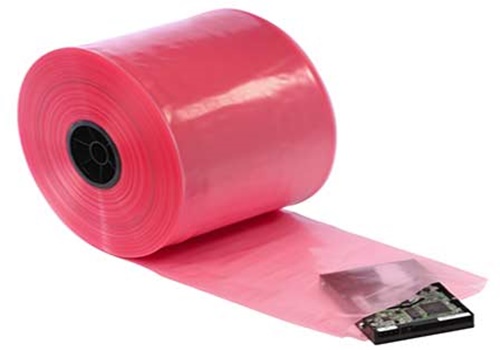 ถุงสีชมพูกันไฟฟ้าสถิตแบบม้วนต่อเนื่อง Esd pink tubing rolls