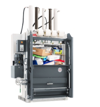 เครื่องอัดเศษวัสดุแนวตั้งแบบประตูสไลด์ พร้อมที่ล็อคประตูแบบมือหมุน Hsm v-press 860 plu