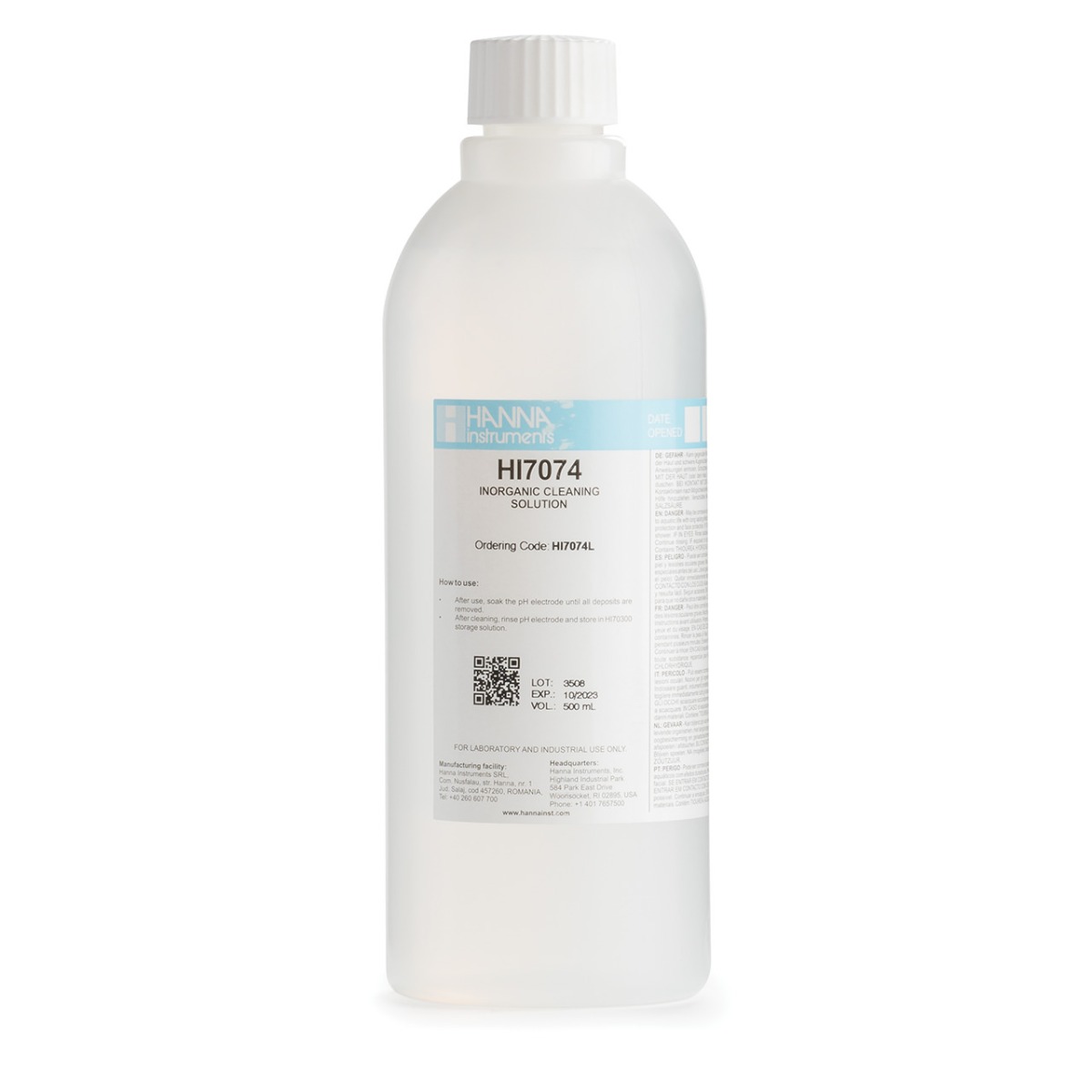 Electrode cleaning solution for inorganic substances hanna hi7074l