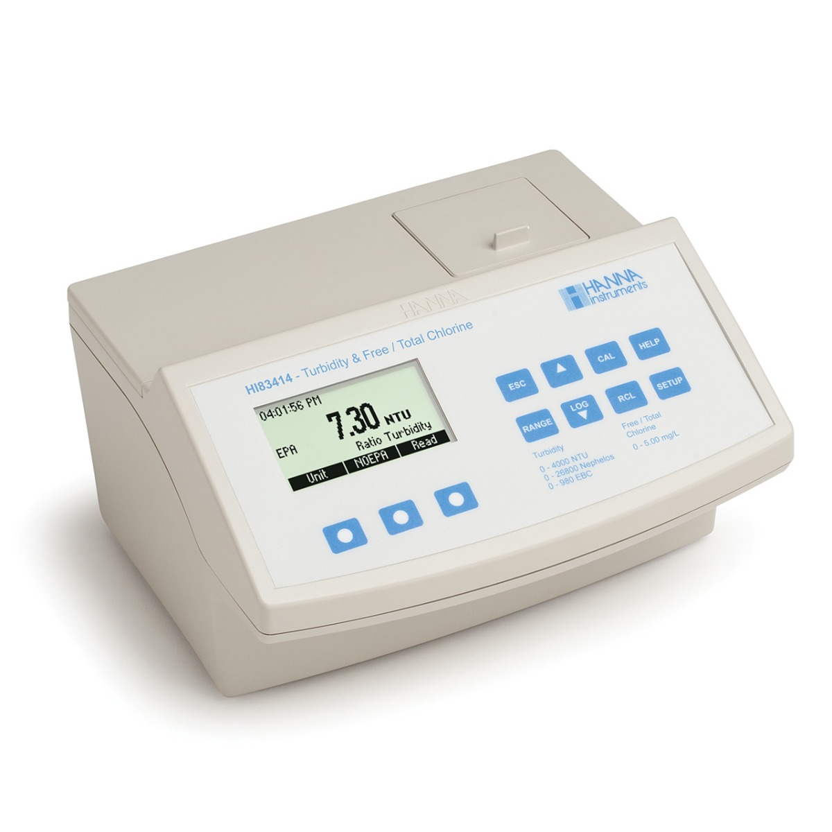 เครื่องวัดความขุ่นและคลอรีนแบบตั้งโต๊ะที่ได้มาตรฐาน hanna hi83414 
