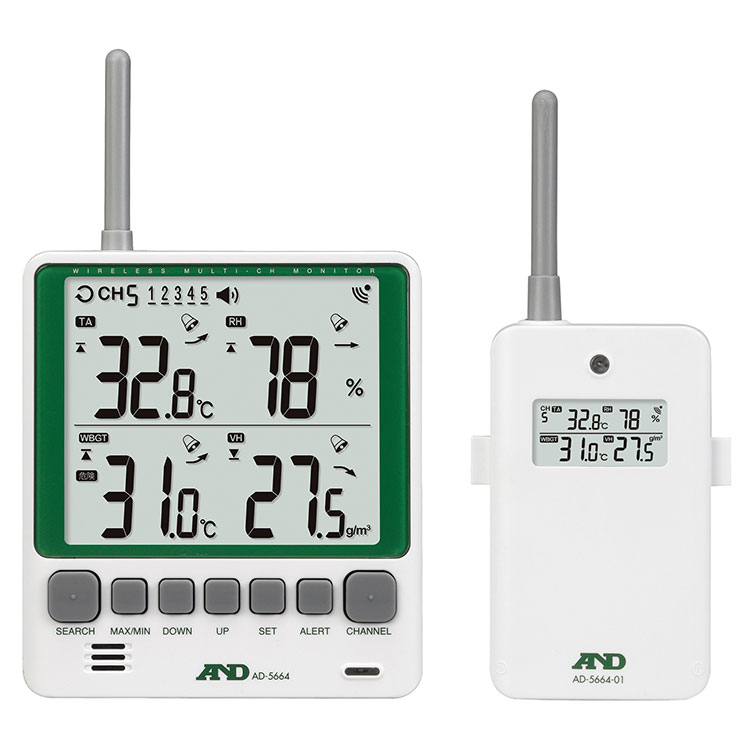 เครื่องวัดอุณหภูมิและความชื้นสัมพัทธ์แบบไร้สายหลายช่องทาง AD-5664SET