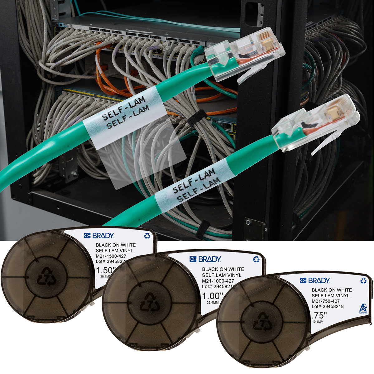 ลาเบลพันรอบสายไฟเบรดี้ Brady labels self laminating wire wraps