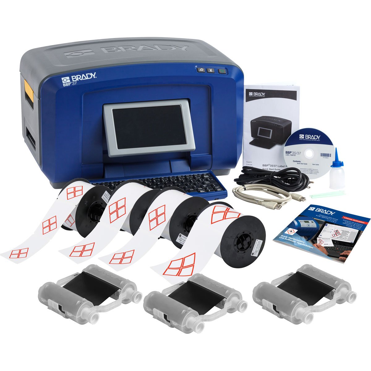 เครื่องพิมพ์สีฮาร์โมไนซ์ Brady bbp37 color and cut printer ghs kit with workstation safety and facility id software suite