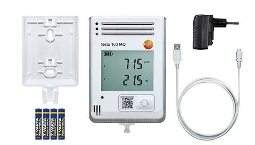 เครื่องวัดอุณหภูมิแบบบันทึกอุณหภูมิ ความชื้น CO2 ความดัน testo-160IAQ